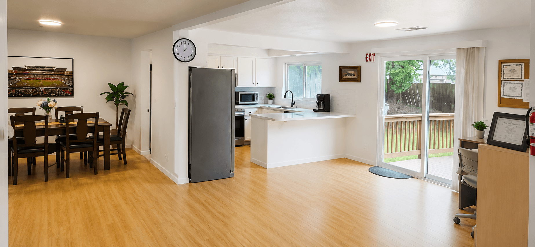 Open kitchen and dining area
